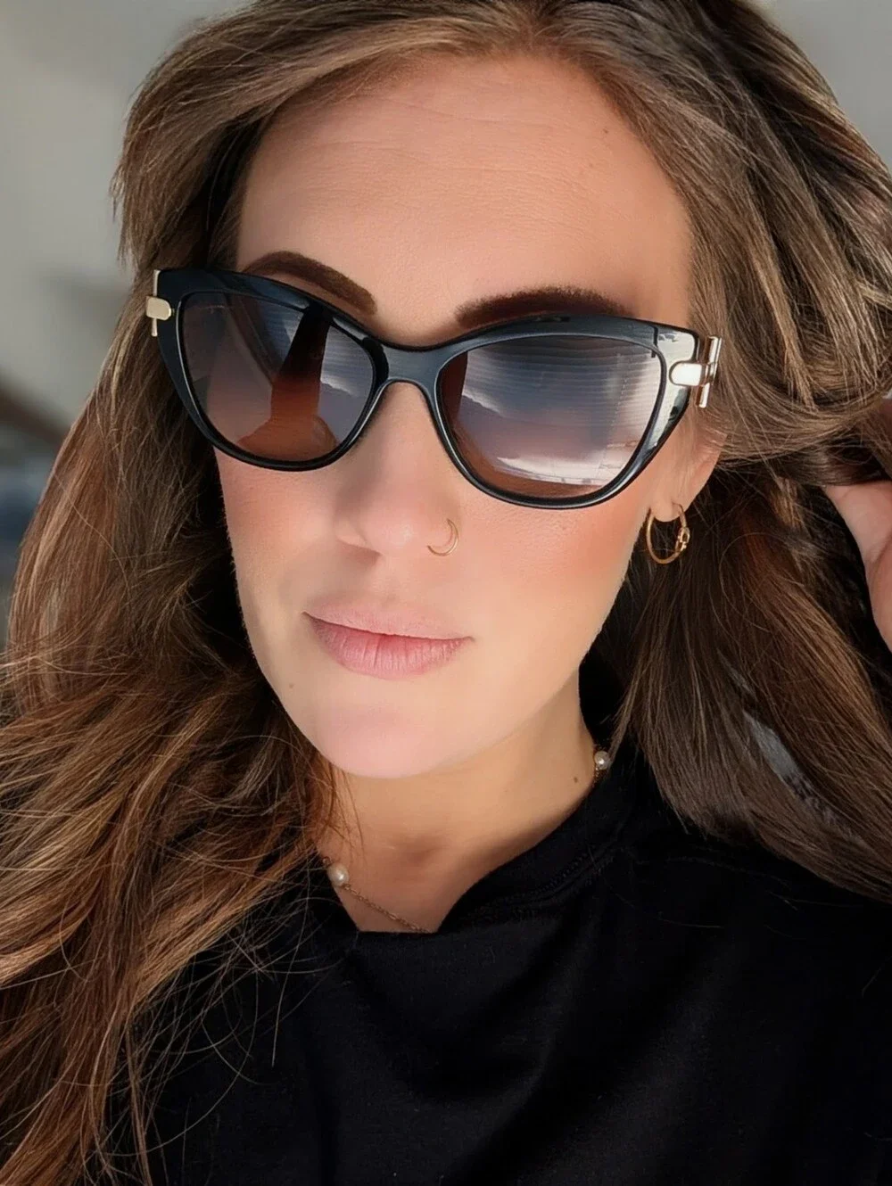 NWT Ferragamo 55mm Cat Eye Sunglasses Black Gold SF1086S Case MSRP $330